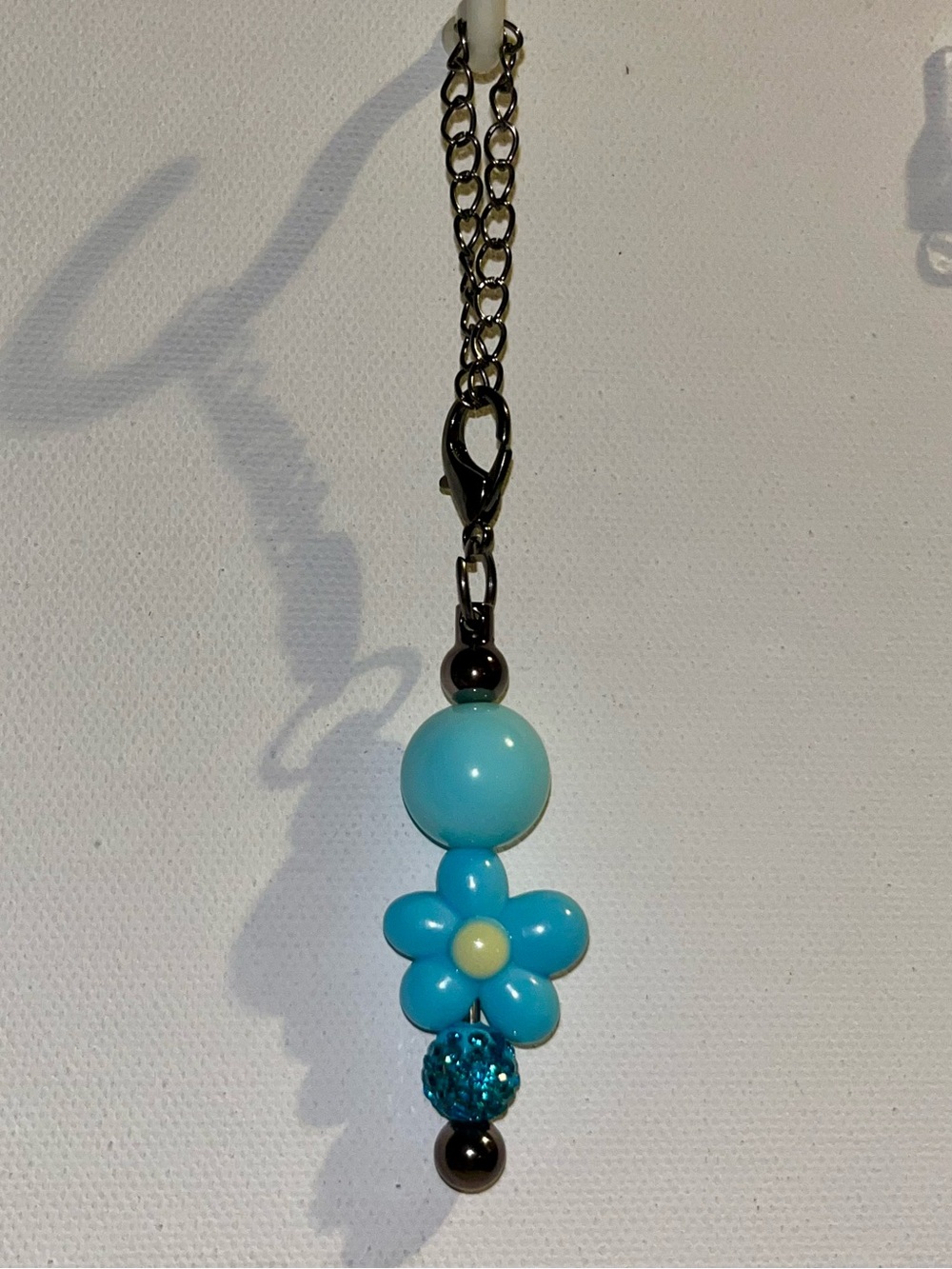 Aqua Flower w/Yellow Center Bead Cup Charm Featuring Turquoise Rhinestone Bead